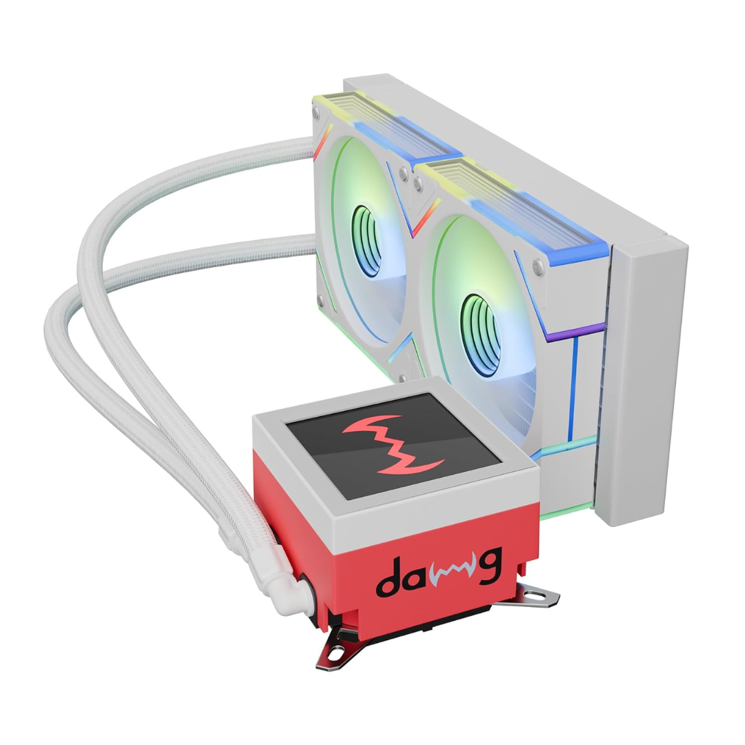 W-L240AIO COOLER (8) DAWG W-L240AIO 240mm Liquid Cooler with 3.4” IPS Display – White - Image 1