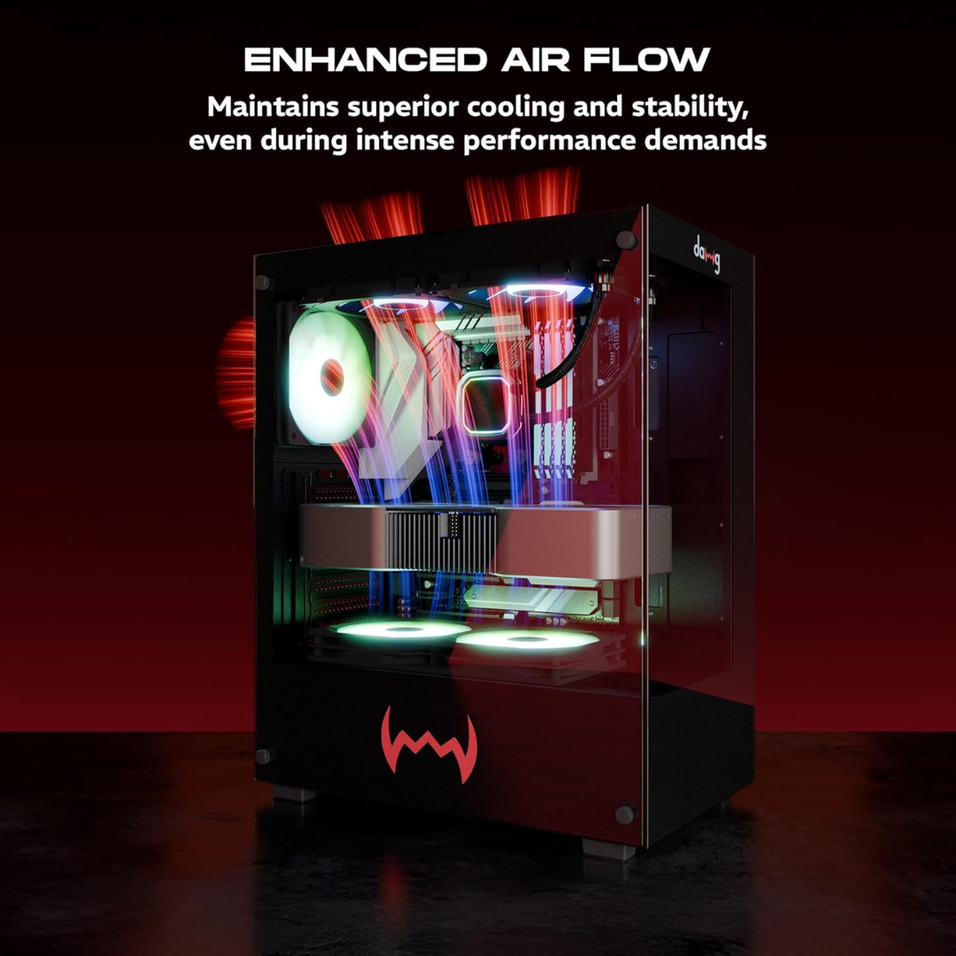 X SERIES 430 CABINET-DAWG-BLACK (1) daWg X Series 430 Mid-Tower Gaming Cabinet (Black) – 3 ARGB Fans, Wraparound Glass - Image 1