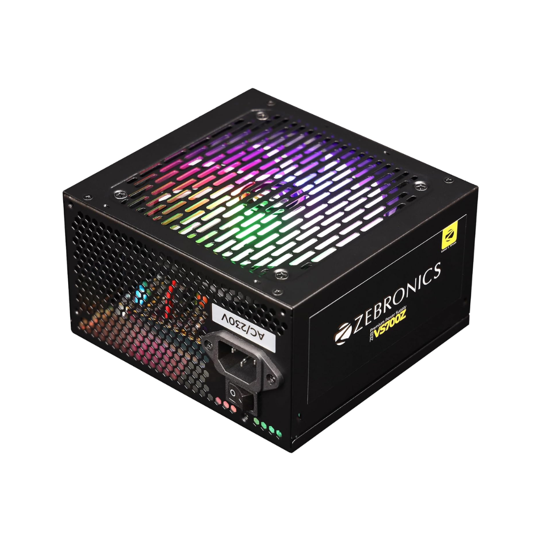 ZEB SMPS HPS-2 VS700Z BLACK ZEBRONICS VS700Z – 700W Premium RGB Power Supply with 120mm Silent Fan - Image 1